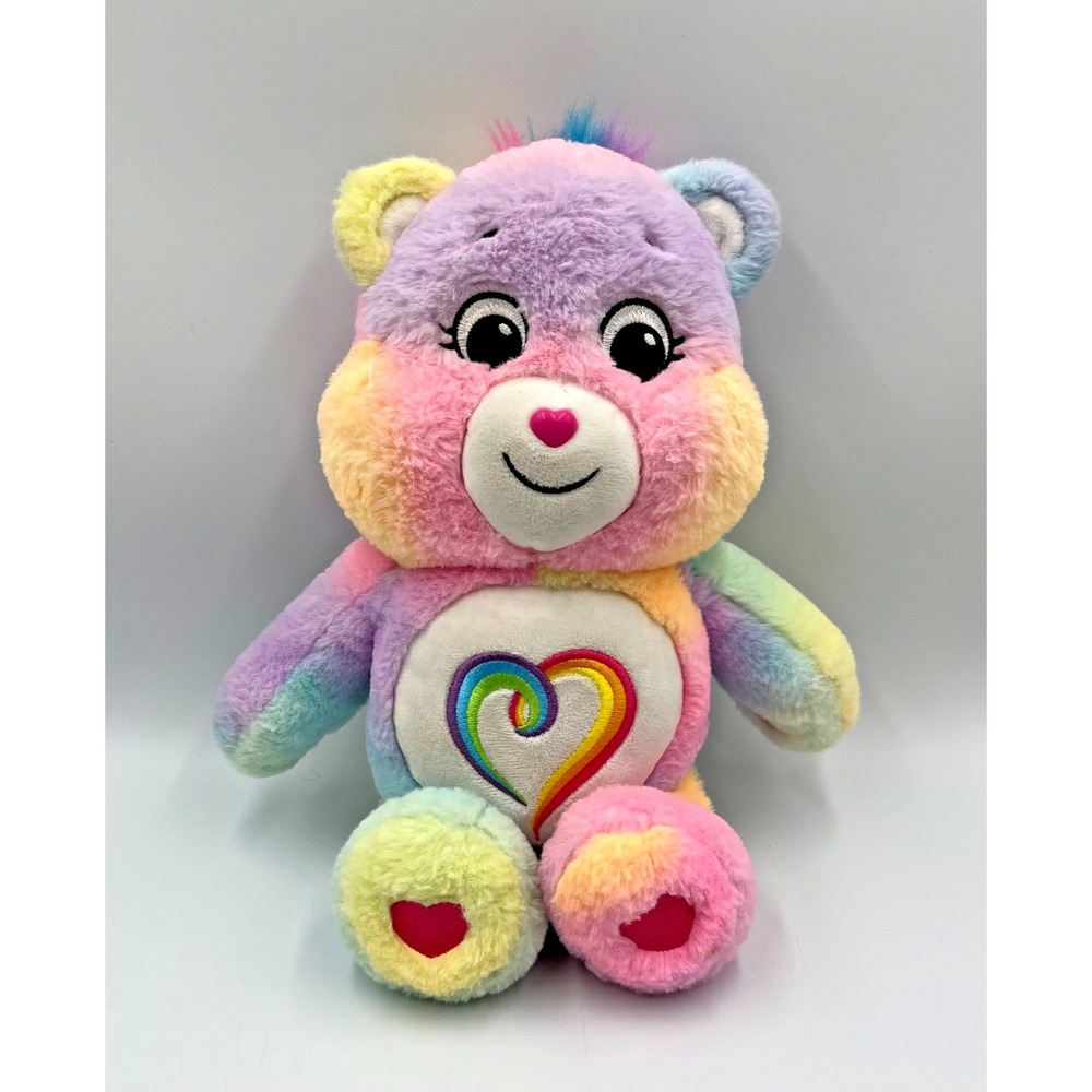 Care Bears Togetherness Bear‎ 14" Plush Doll Rainbow Tie Dye Heart 2021 Clean